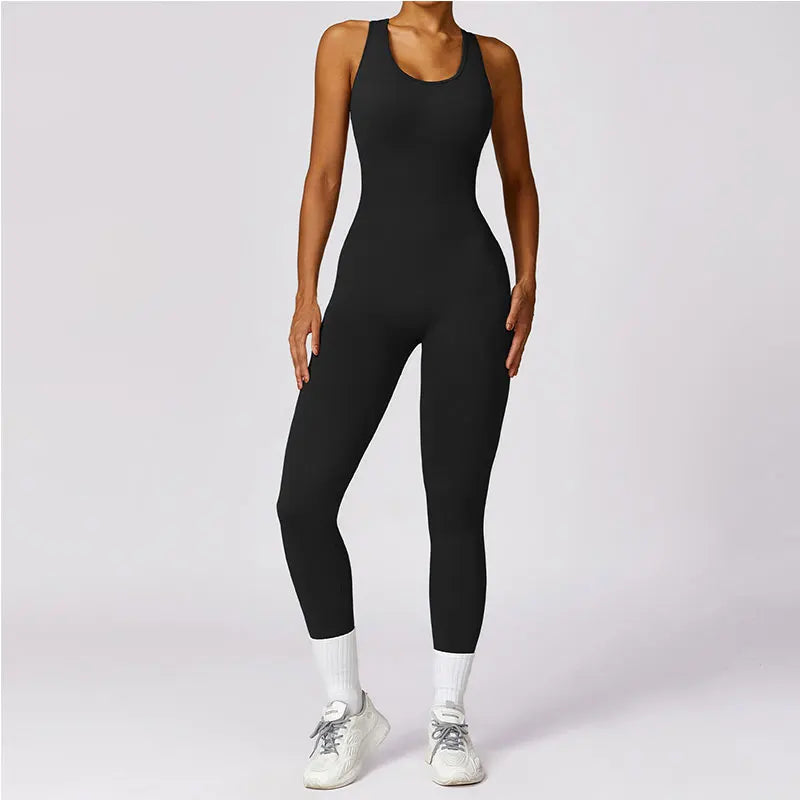 New Yoga Set Seamless Women's Jumpsuits One-Piece Gym Push Up Workout Clothes Fitness Bodysuit Sportswear Tracksuit Short Sleeve High grade black CHINA