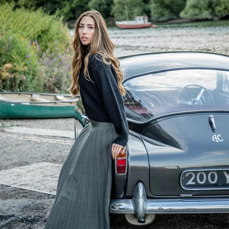 Women Maxi Skirts Female Knitted Long Dress Solid Color Knitting Skirt XS-3XL Plus Size Woman Autumn Winter Skirts maxi grey