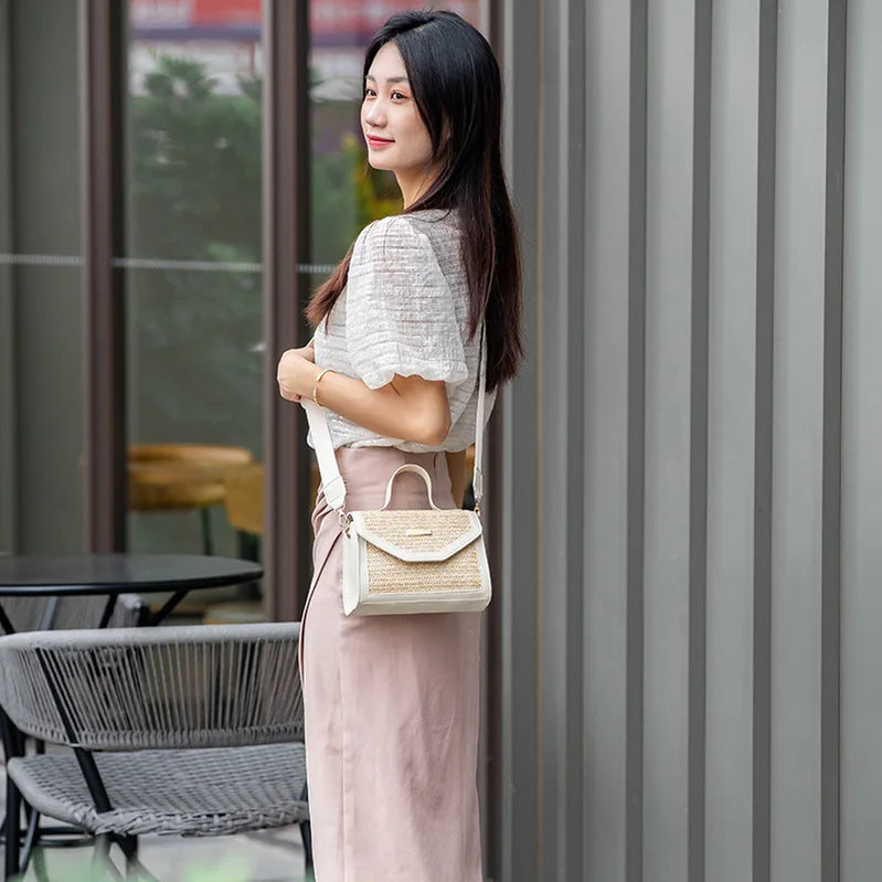 Straw Woven Handbag, Trendy and Fashionable, Simple Woven Sequin Decoration, Cross Body Small Square Bag Bags for Women