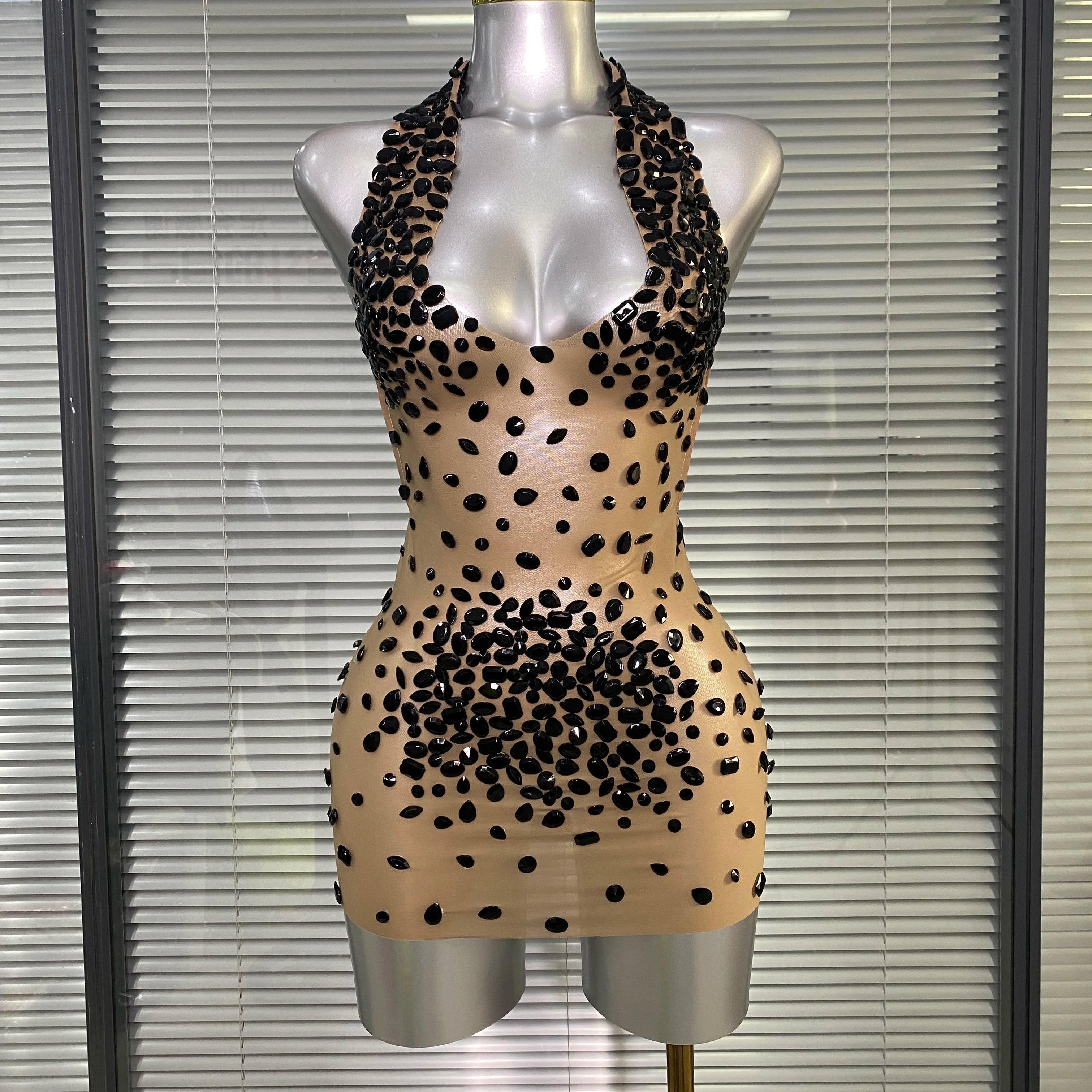 Celebrity New Women Sexy Transparent Mesh Backless Gold Black Costume Stage Dancer Singer Night Club Mini Party Dress