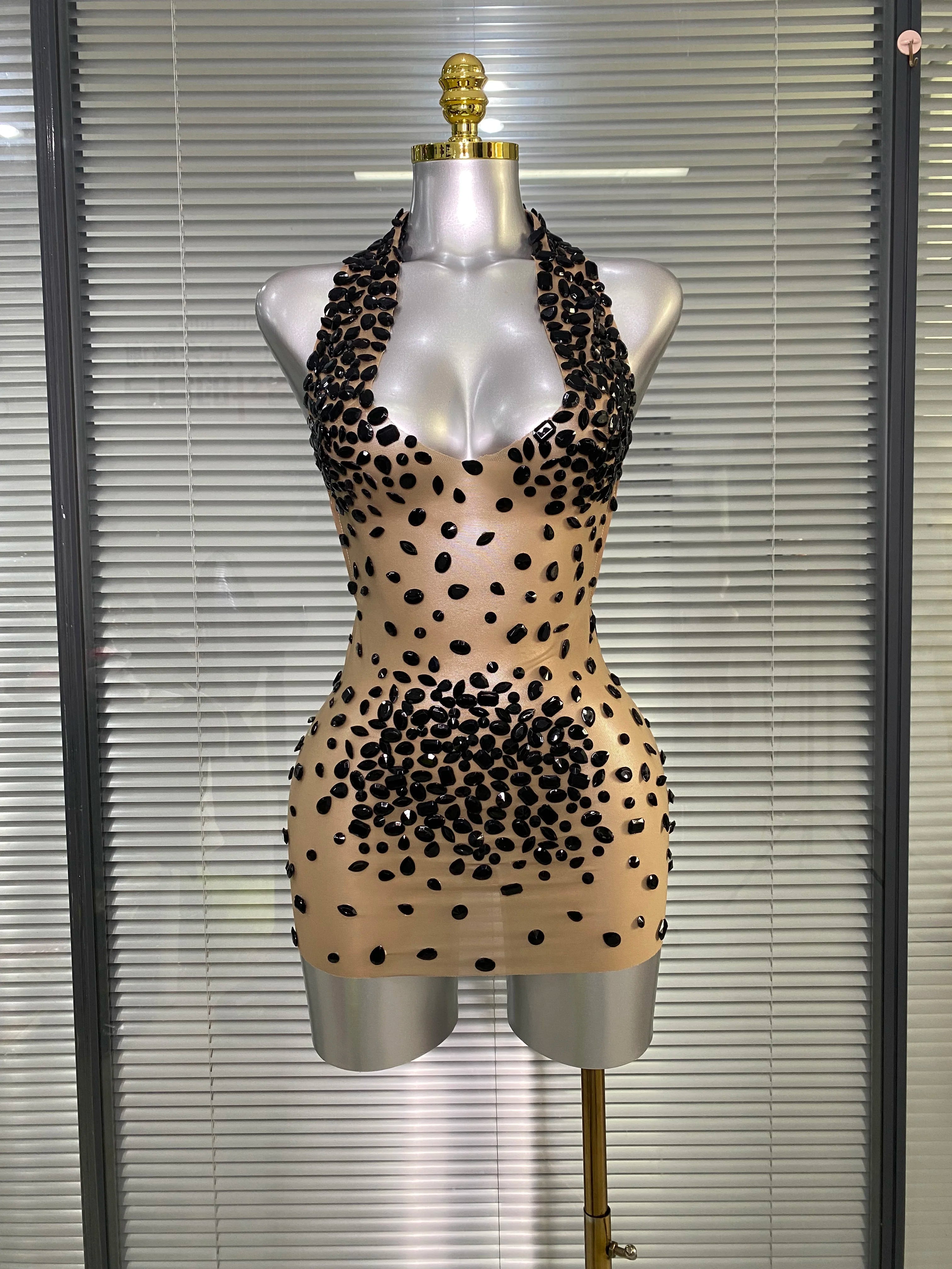 Celebrity New Women Sexy Transparent Mesh Backless Gold Black Costume Stage Dancer Singer Night Club Mini Party Dress