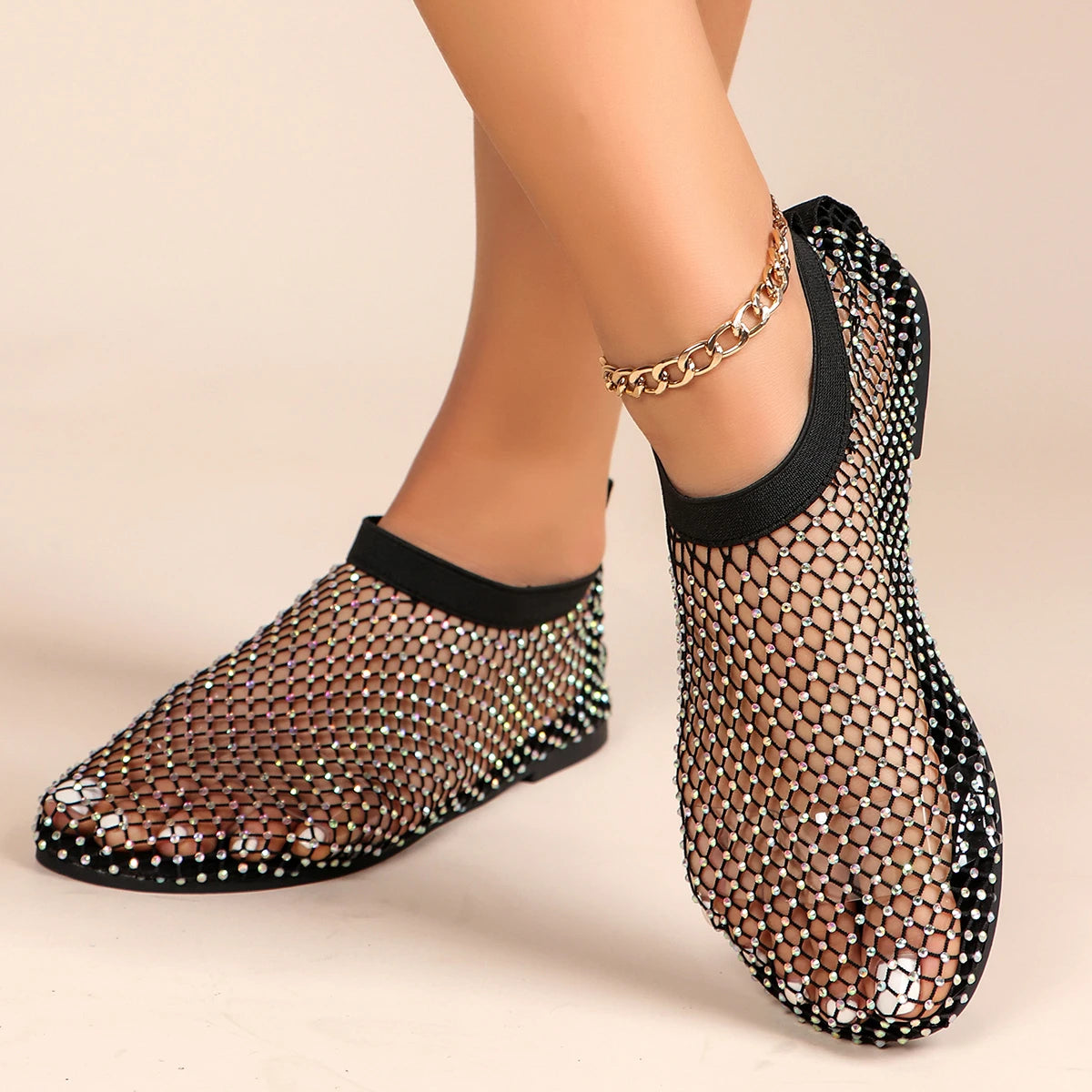 Women's Luxury Brand Round Toe Flat Bottom Sandals Summer Hollow Short Boots Water Diamond Sexy Flat Bottom Shoes for Women