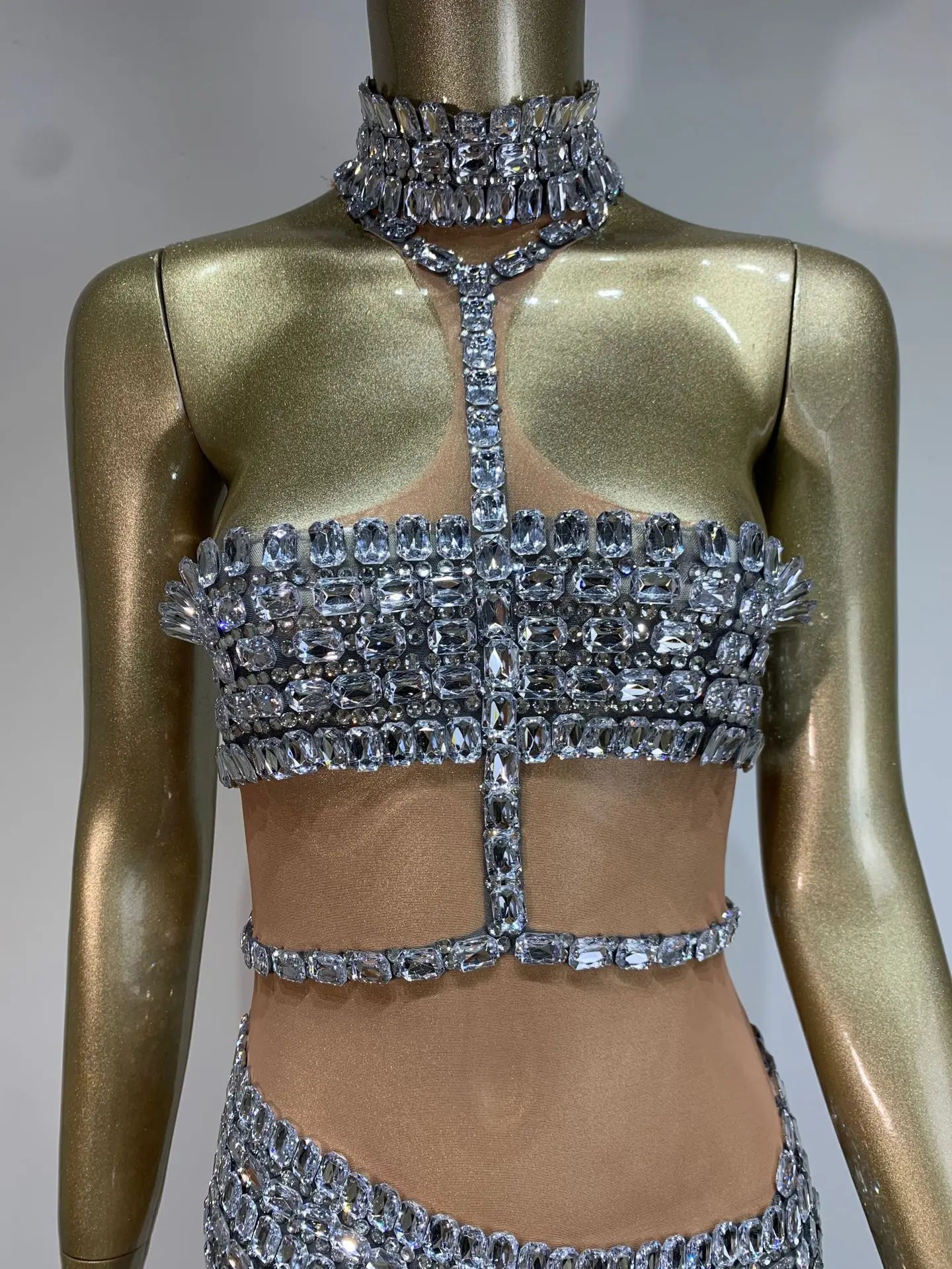 Ladies Celebrity Women Sexy Tank Crystal Diamonds Mesh Mini Dress Birthday Party Costume Bar Nightclub Stage Performance Outfit