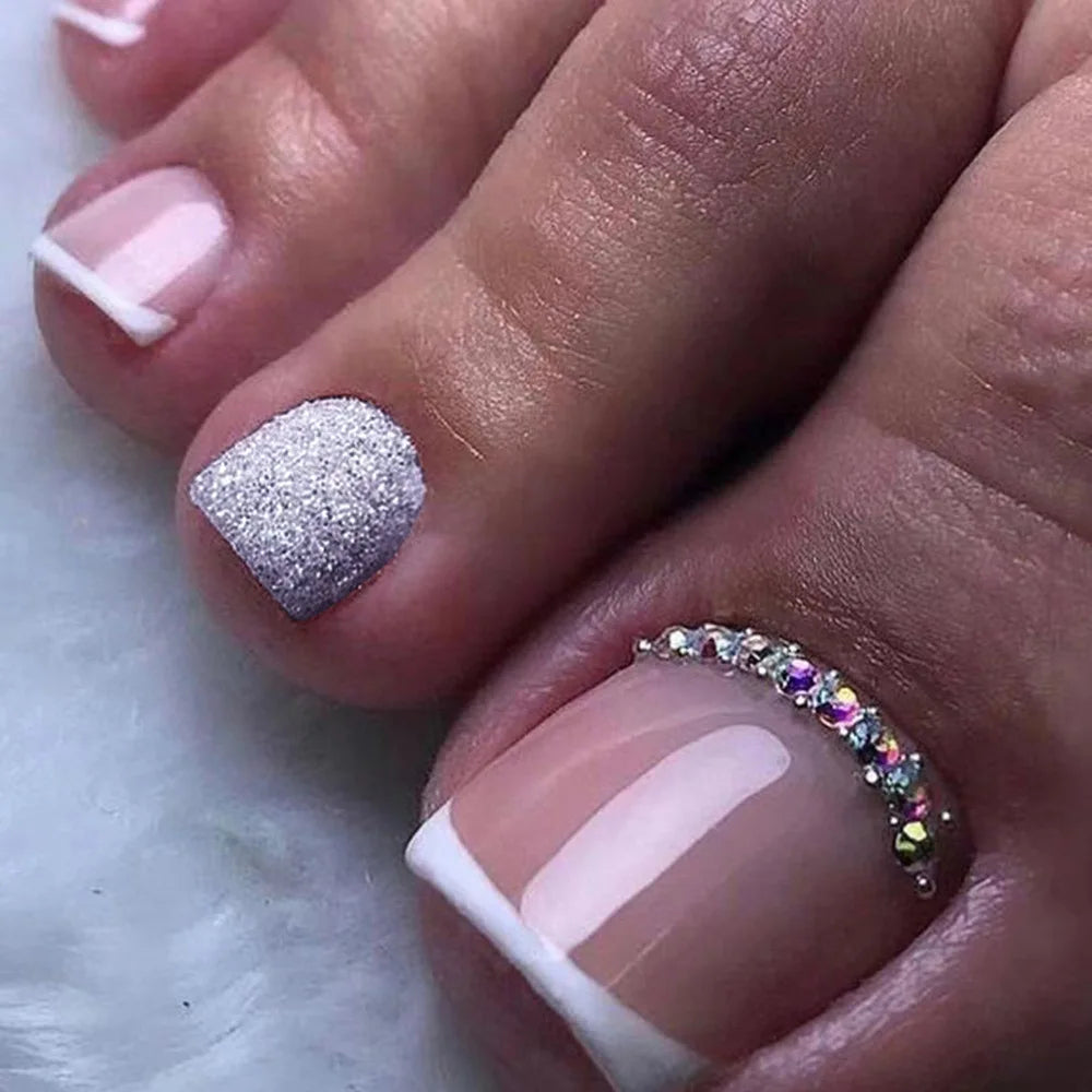 24pcs/set hot teo fake nails for summer season glitter rhinestones flowers bow Leopard watermelon pattern press on false nails