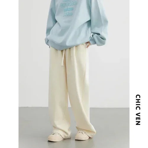 Women's Pant Streetwear Solid Loose Drawstring Sports Casual Trousers High Waisted Pants Autumn Winter Off white