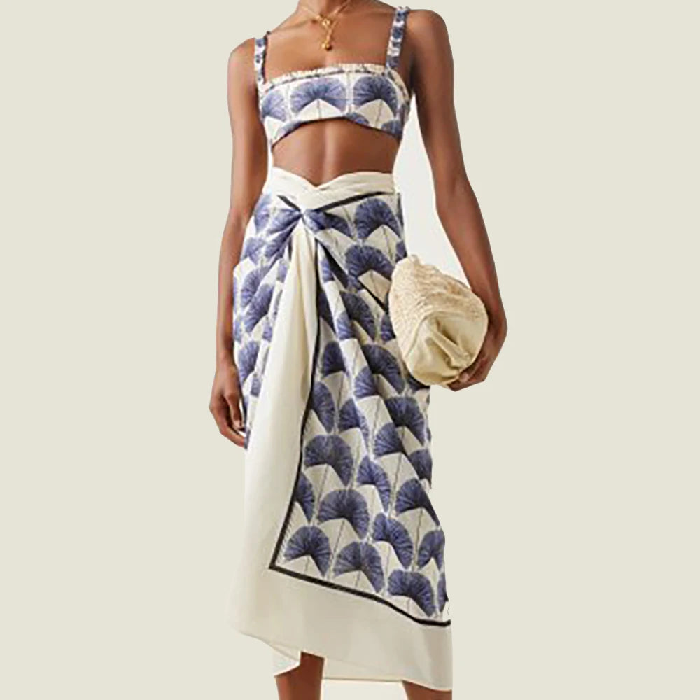 Women's 3 Piece Swimsuits Fashion Leaves Printed Bikini and Cover Up Beach Outfitssummer Bathing Suits High Waist Swimwear 2022