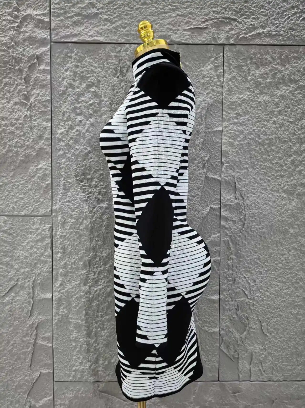 High Quality Women Long Sleeve Sexy Plaid Bodycon Mini Bandage Dress Fashion Evening Party Celebrate Office Wear Clothing