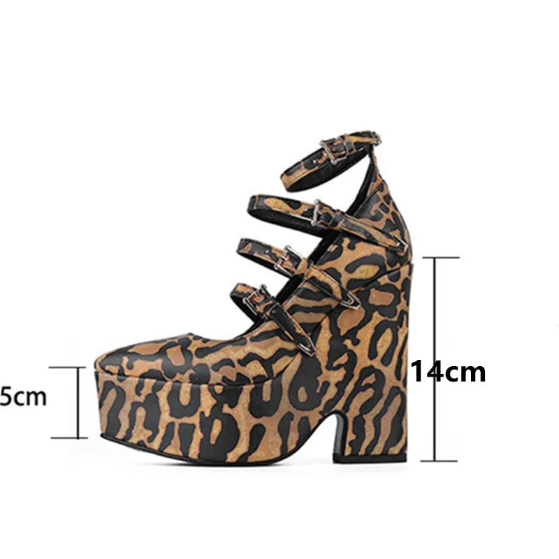 YJXKJY 2023 Spring Autumn Women's Shoes Super High Heel Party Fashion Mary Jane Thick Sole Buckle Show Nightclub Ladies Shoes