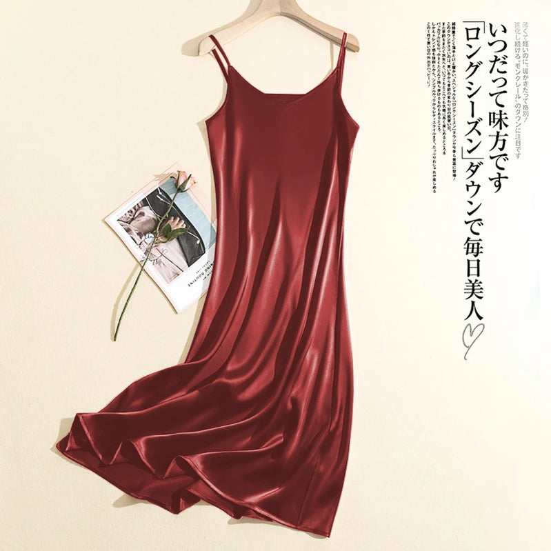 2024 Summer Chic Elegant Dresses For Women Adjustable Strap Satin Long Birthday Party Dresses Maxi Beach Sundress Robe Vestido 20 red
