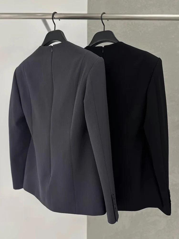 LANMREM Chic Blazer Coat For Women Long Sleeves Round Collar Irregular Fashion Office Lady Clothing Summer New 2DA5301