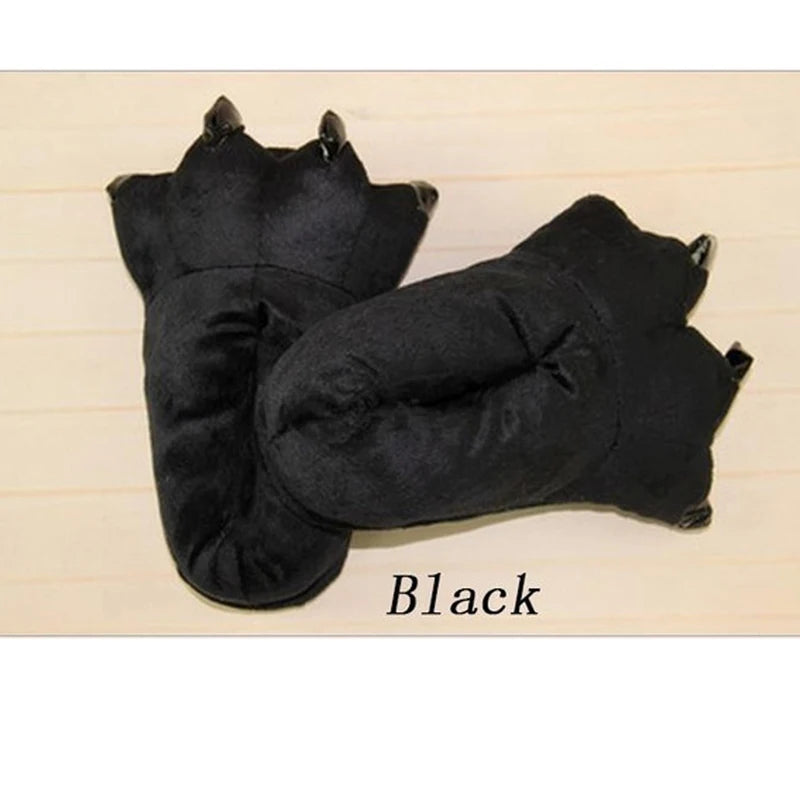 Winter Warm Soft Indoor Floor Slippers Women Men Shoes Paw Funny Animal Christmas Monster Dinosaur Claw Plush Home black