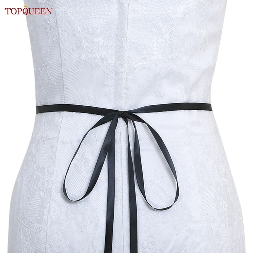 TOPQUEEN New Style Bridal Belt Silver Fancy Rhinestone Women Wedding Dress Accessories Satin Ribbon Belt S51 Black ribbon