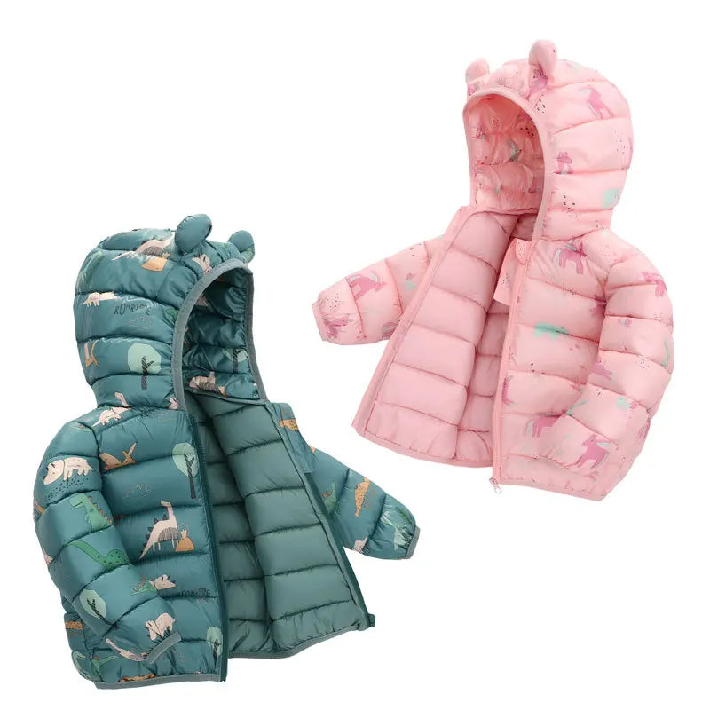 Baby Girls Jackets For Kids Cartoon Bear Zipper Coats Autumn Boys Warm Hooded Down Jackets Children Christmas Outerwear