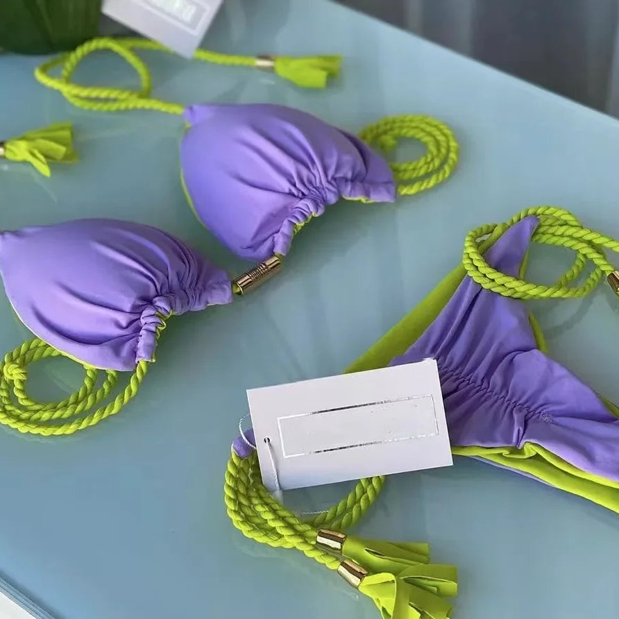 New Women Bikini Backless Rope Triangle Swimsuit Multicolor 8231