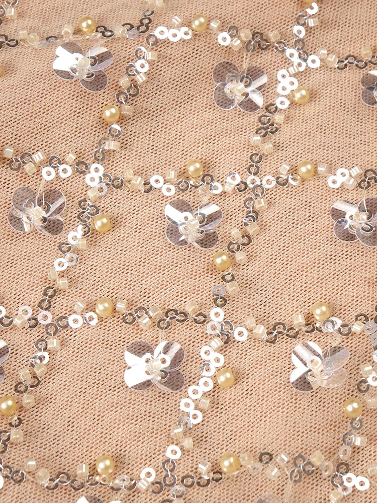 VC Beige Halter Mermaid Long Dress Key Hole Backless Sequins Sleeveless Celebrity Maxi Evening Party Gowns Vestidos