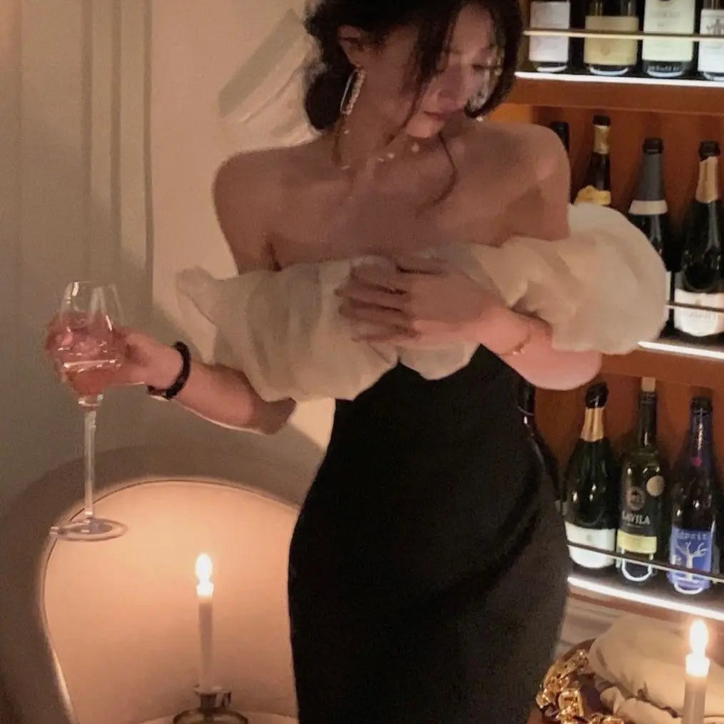 Summer Off Shoulder Patchwork Dress For Women Party Elegant Fashion Outfits Elegant Midi Bodycon Clothing Vestidos