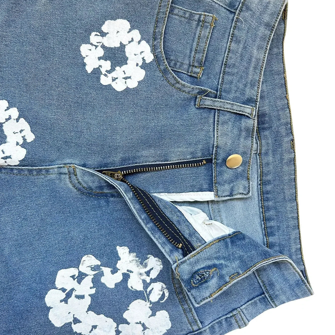 Floral Printed Women Jeans Zipper Fly High Waist Denim Pants Spring New Popular High Street Trousers Stretchy Bottom Pants