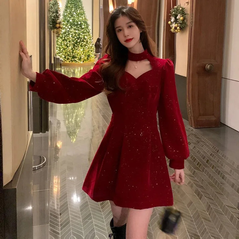 Women's Long Dress Autumn And Winter Dress Christmas High-end Neck Elegant Slim R