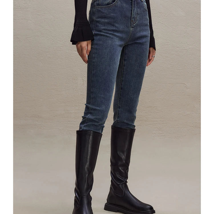 Commuter Style Stretch Skinny Jeans for Women High Waist Slimming Winter Pencil Pants Small Foot Nine-Point Pant