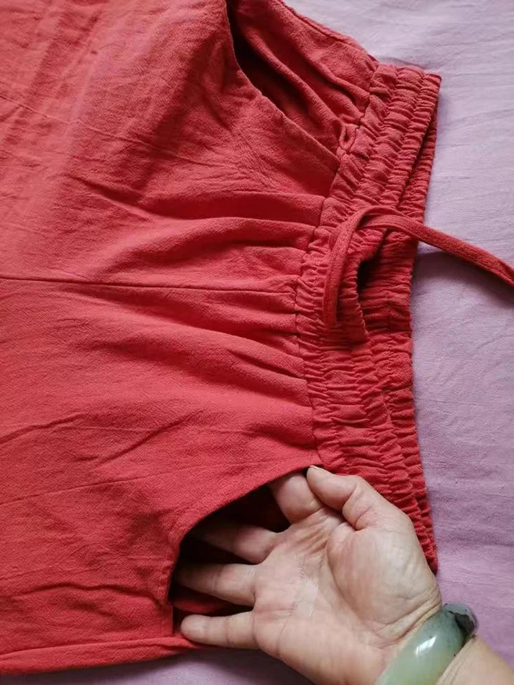Cotton Linen Wide Leg Pants 4xl Big Size Trousers Women Summer Elastic Waist Casual Ankle-length Pantalones Baggy Sweatpant