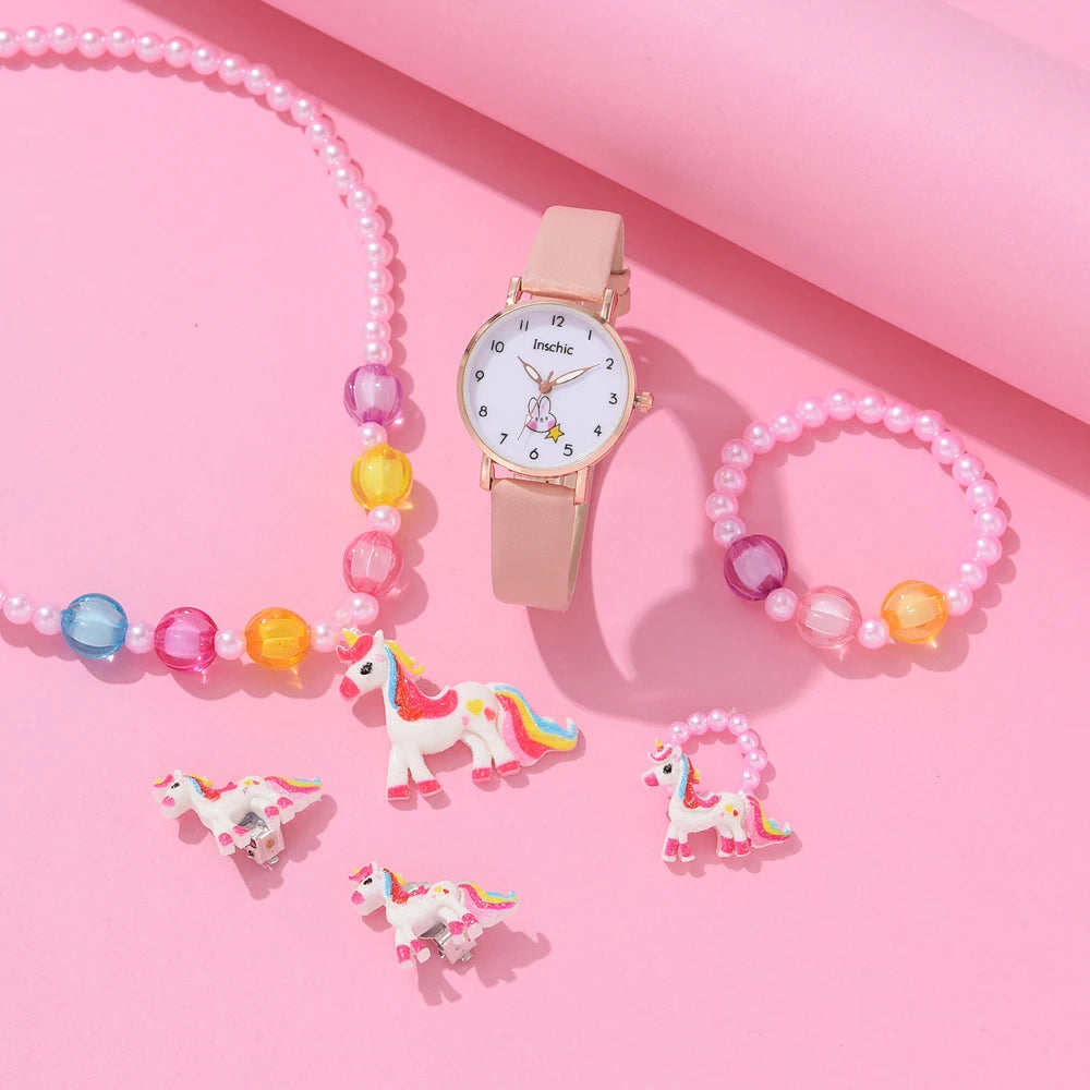 Watch Set Primary School Student Fashion Girl Watch Cute Little Girl Watch Kids Cartoon Children Quartz Lady Watch Girl Watch Pink d