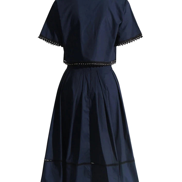 TWOTWINSTYLE Solid Summer Two Piece Sets For Women Lapel Short Sleeve Tops High Waist A Line Skirt Slim Set Female Fashion New