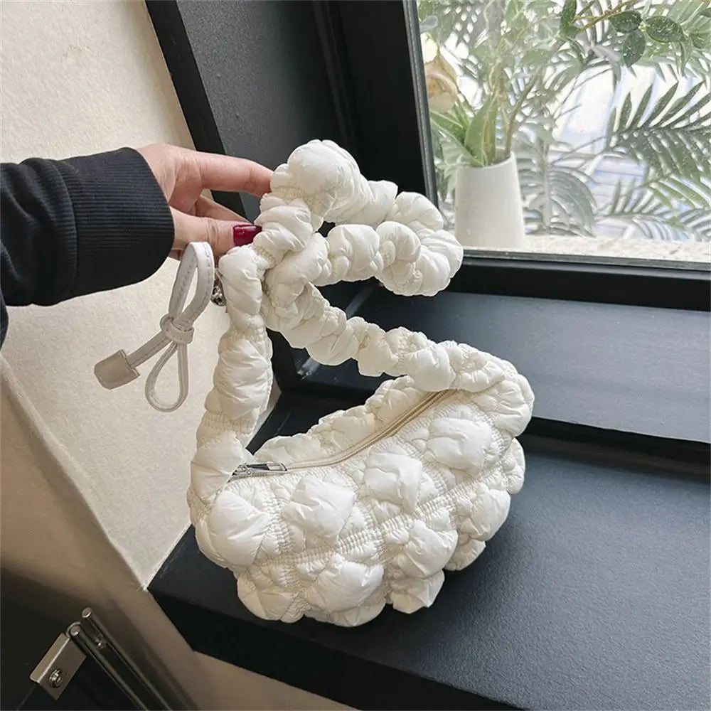 Cloud Quilted Shoulder Bag Simple Bubbles Solid Color Shopping Bag Pleated Handbag Women Girls
