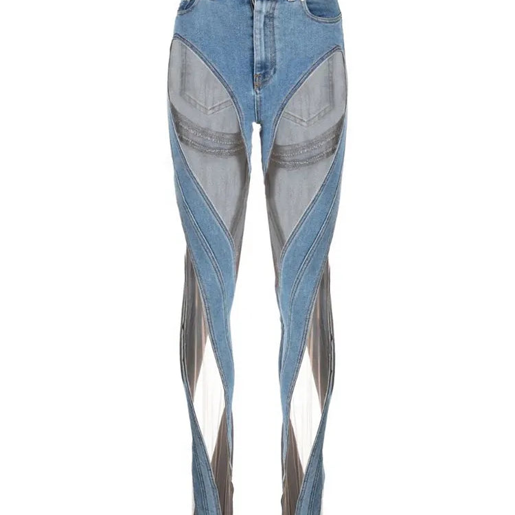 Streetwear Loose Jeans For Women High Waist Cut Out Irregular Solid Denim Trousers Female Summer Clothing Style