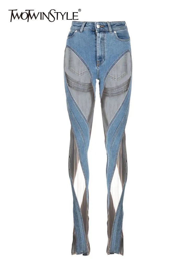 Streetwear Loose Jeans For Women High Waist Cut Out Irregular Solid Denim Trousers Female Summer Clothing Style