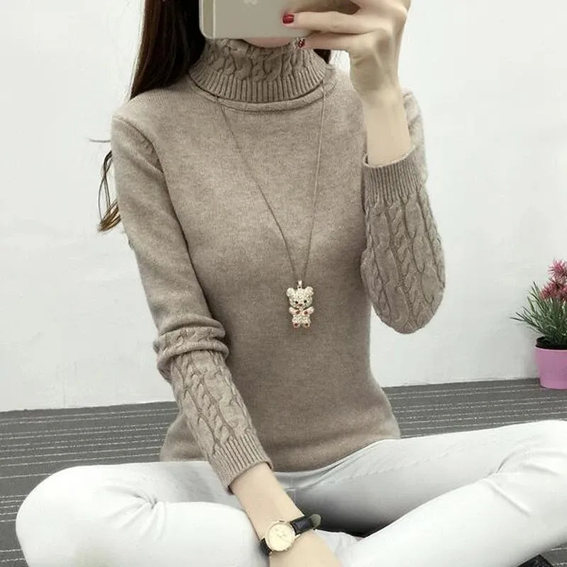 Women Turtleneck Winter Sweater Women Long Sleeve Knitted Women Sweaters And Pullovers Female Jumper Tricot Tops Khaki
