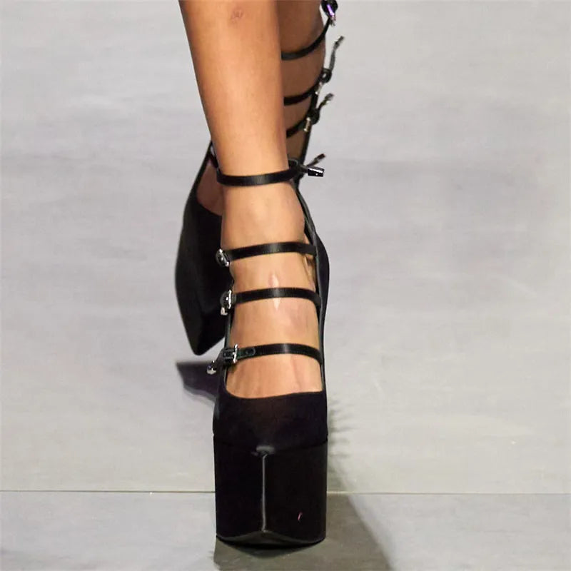 YJXKJY 2023 Spring Autumn Women's Shoes Super High Heel Party Fashion Mary Jane Thick Sole Buckle Show Nightclub Ladies Shoes