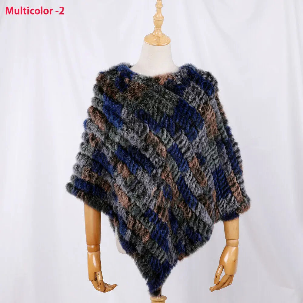 Rabbit Fur Knitted Natural Fur Poncho Fashion Wrap Coat Shawl Lady Scarf Natural Fur Wedding Party Wholesale Cape Multicolor 2