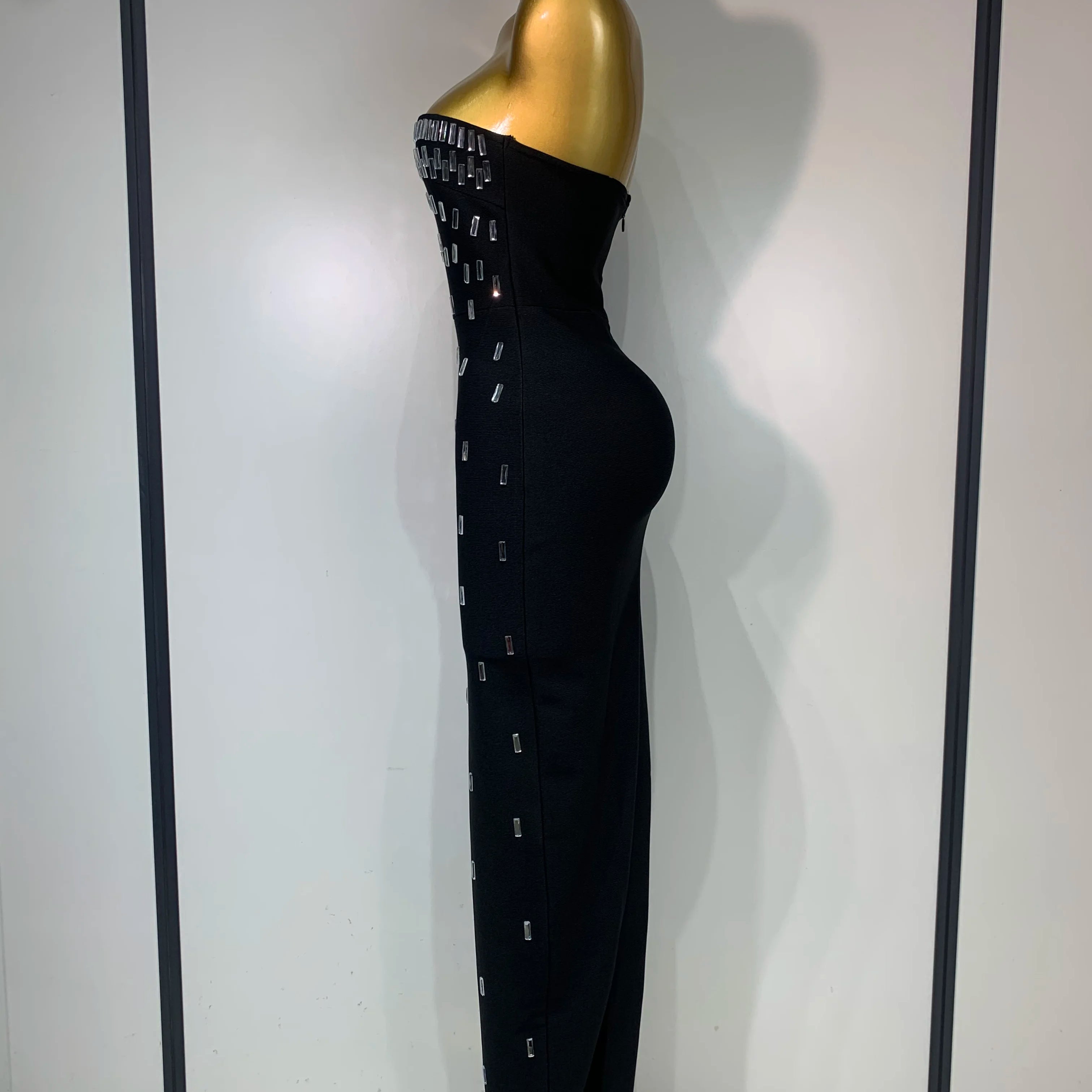 Fashion Sexy Strapless Bodycon Bandage Dress Luxury Rhinestone Celebrity Elegant Evening Prom Gown Birthday Wedding Guest Dress