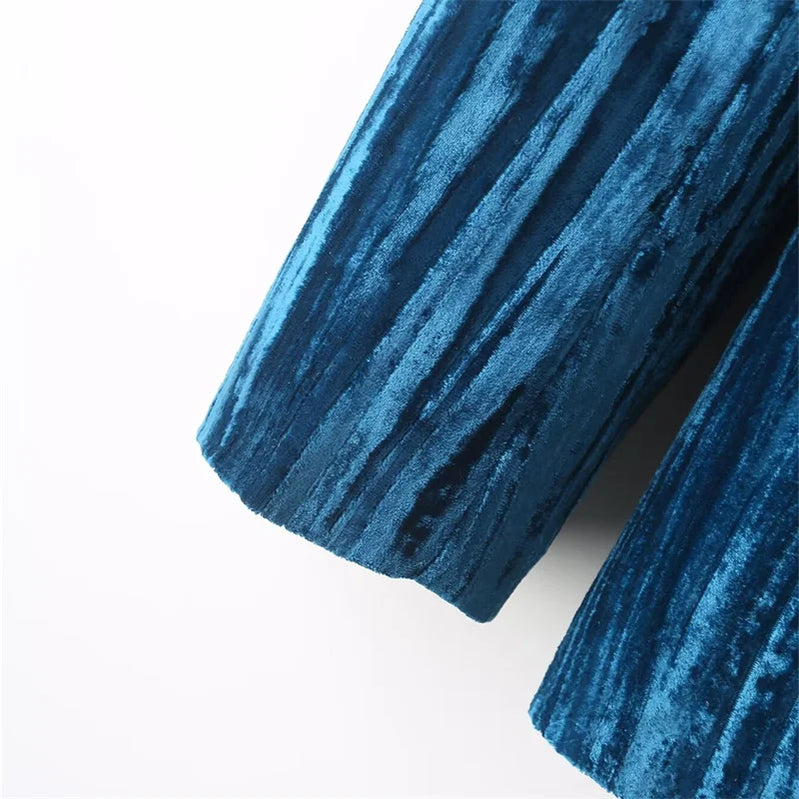 Women's Velvet Suit Jacket Flap Pockets Double Breasted Fashion Retro Office Lady Outerwear Coat Top