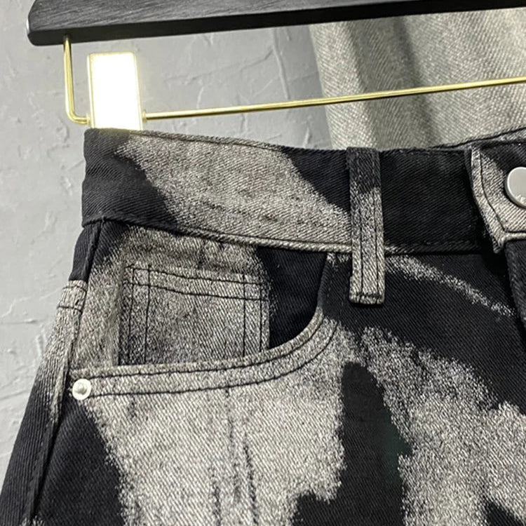 DEAT Streetwear Contrast Color Print Burrs Denim Skirt Women's High Waist Loose Trend A-line Skirts Summer New 17A2006H