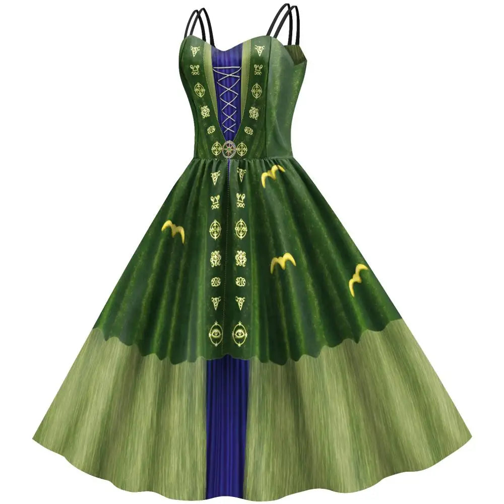 VIP FASHION Hocus Pocus Witch Dress for Women Winifred Sanderson Mary Sarah Sister Cosplay Costume Adult Halloween Classic Dress