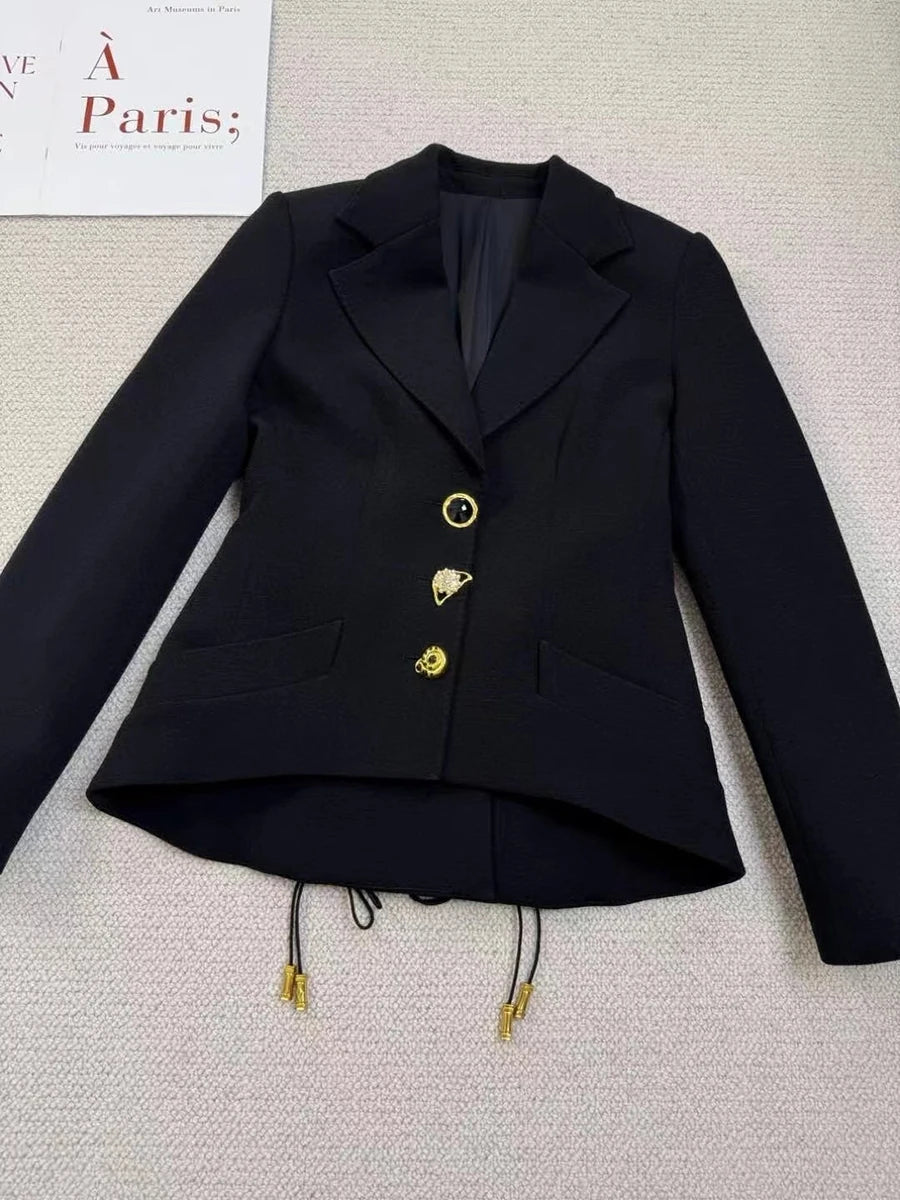 TWOTWINSTYLE Solid Slimming Jackets for Women Lapel Long Sleeves Patchwork Irrgular Button Temperament Jacket Female Fashion New