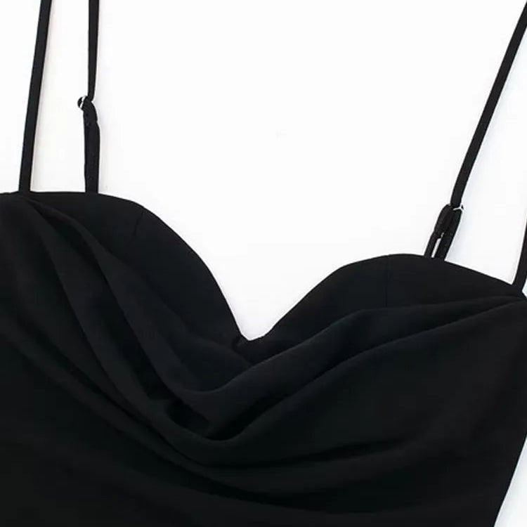 Women Fashion With Sweetheart Neck Draped Bodysuits Vintage Backless Zipper Thin Straps Female Playsuits Mujer