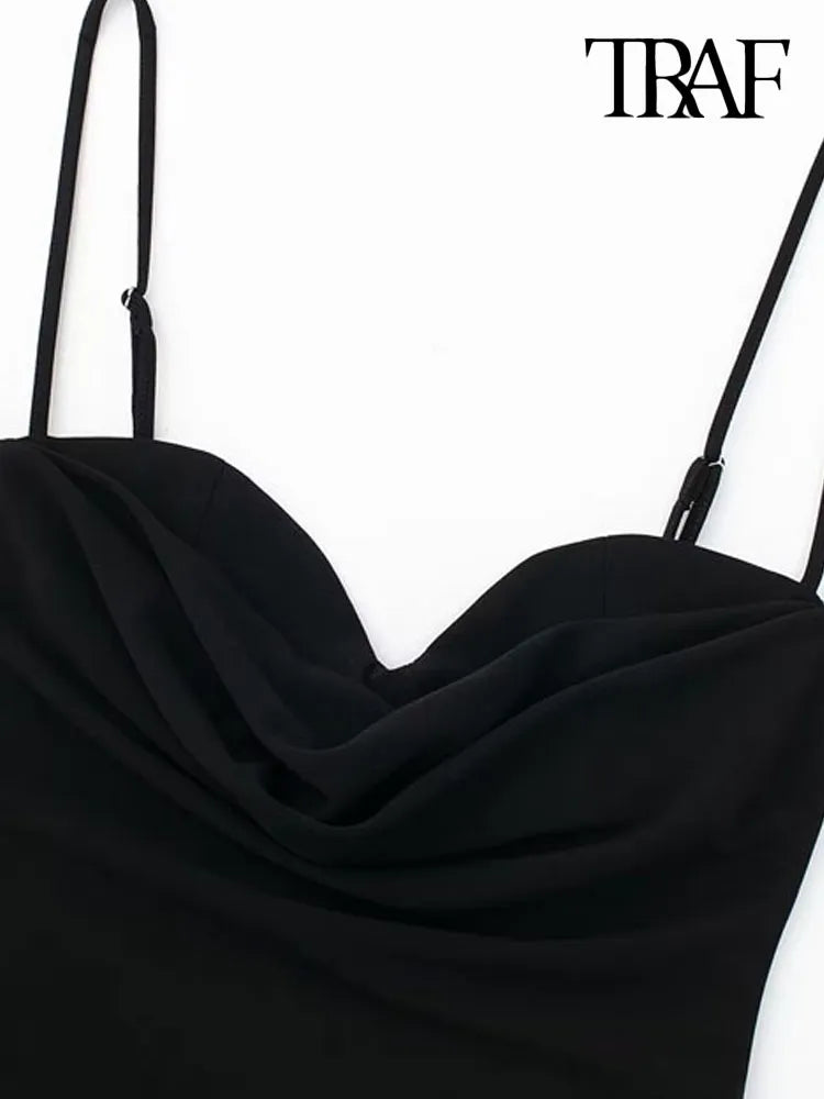 Women Fashion With Sweetheart Neck Draped Bodysuits Vintage Backless Zipper Thin Straps Female Playsuits Mujer