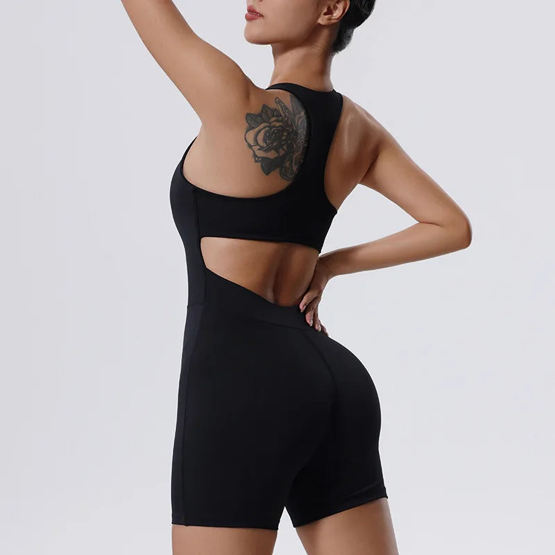 Zipper Yoga Jumpsuit Fitness Tracksuit Sports Overalls Gym Clothing Set Pilates Workout Clothes Women Outfit Push Up Activewear black CHINA