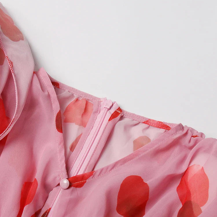 TWOTWINSTYLE Cut Out Ruched Patchwork Floral Dress For Women V Neck Long Sleeve High Waist Print Mini Dresses Female Clothes New