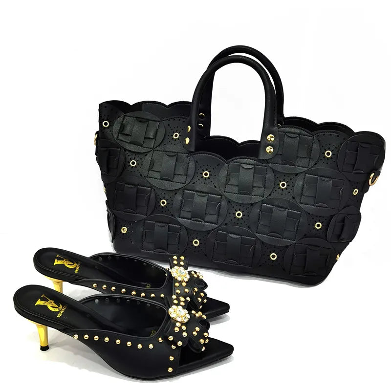 Metal Decoration Party Italian Ladies Shoes and Bags To Match Set Designer Luxury Shoes Women Shoes and Bag Sets for Women