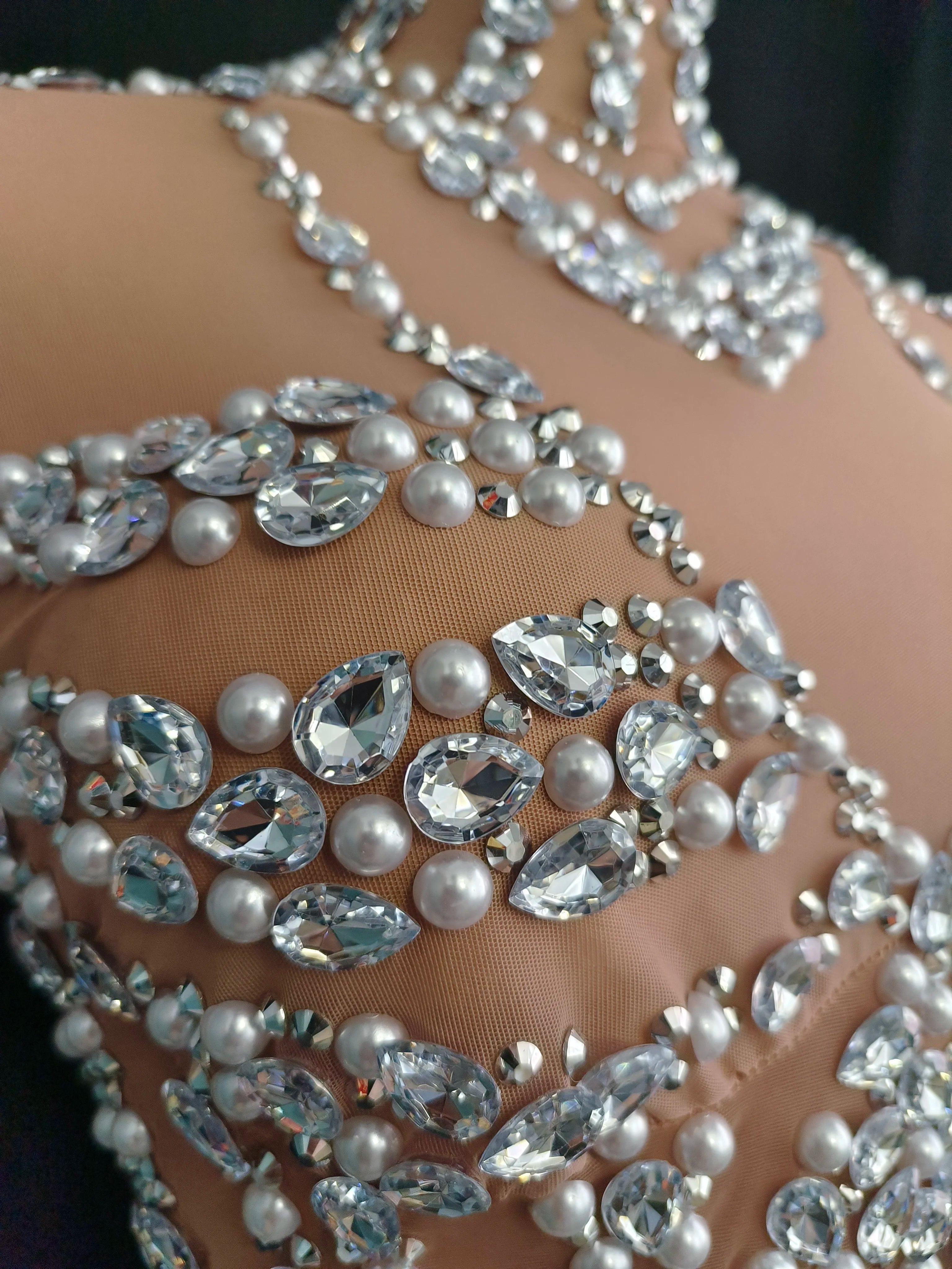 Women Sexy Mesh Nude Stretchy Long Sleeve Night Club See Through Singer Dancer tage Costume Mini Party Dress