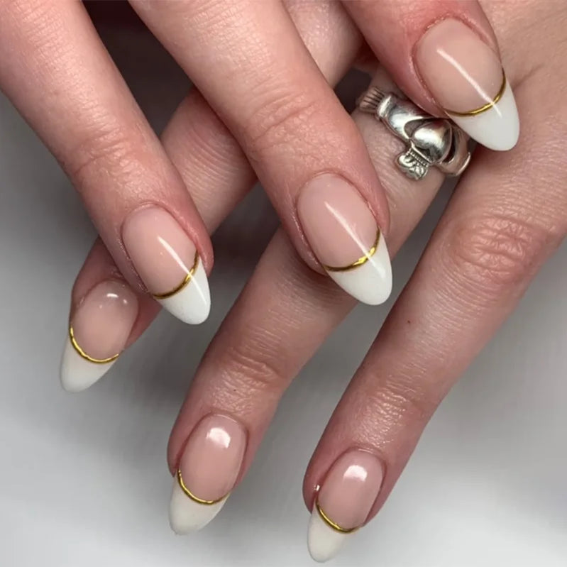 24pcs Short Almond Press on Nails Bohemia Bow Print Sweet Pink False Nail Tips Wearable Reusable Summer Simple French Fake Nails