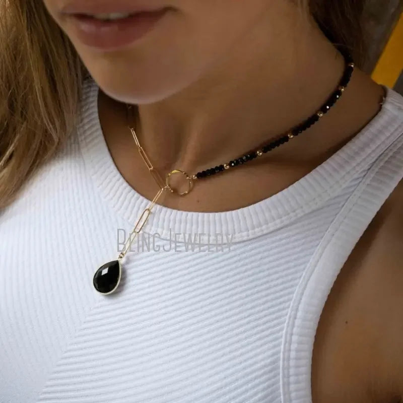 10pcs Labradorite Moonstone Amethyst Tear Drop Lariat Necklace Women Stone Chain Choker Statement Bridesmaid Jewelry Collares LN45083-10pcs