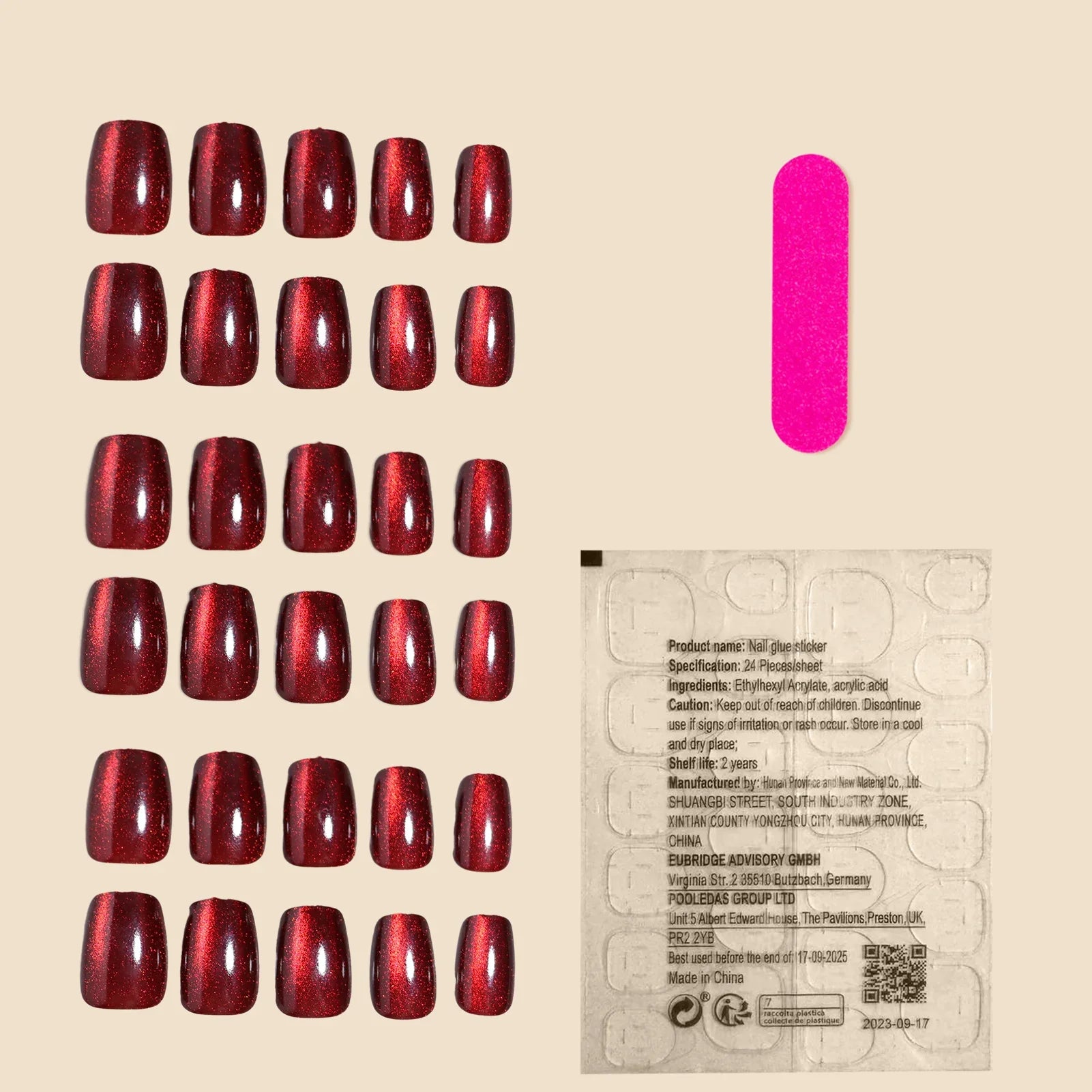 Red Short Square Fake Nails 30Pcs Glossy Cat's Eyes Press On Nails Women Girls New Year Party Charm Manicure Christmas Nails Art