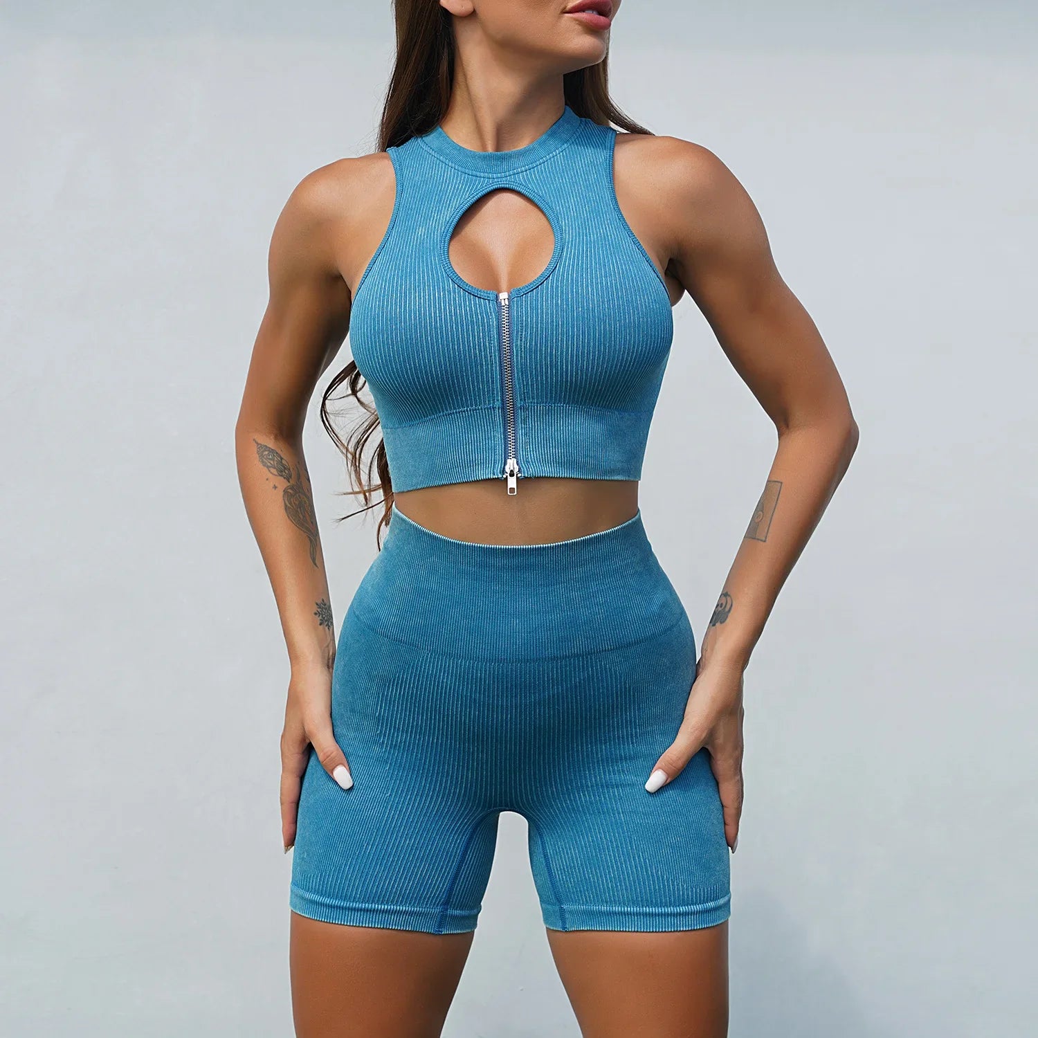 2PCS Seamless Frosted Yoga Sets Sports Fitness Beauty Back Bra High Waist Hip-lifting Leggings Suits Gym Shorts Sets for Women