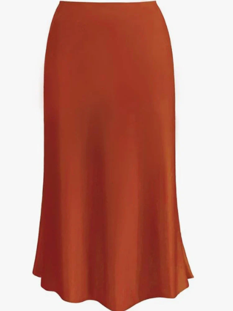 Women Satin Silk Skirts Summer Spring Korean Fashion Clothing Office Ladies Long Skirt Elegant Black Maxi Skirts for Women Orange