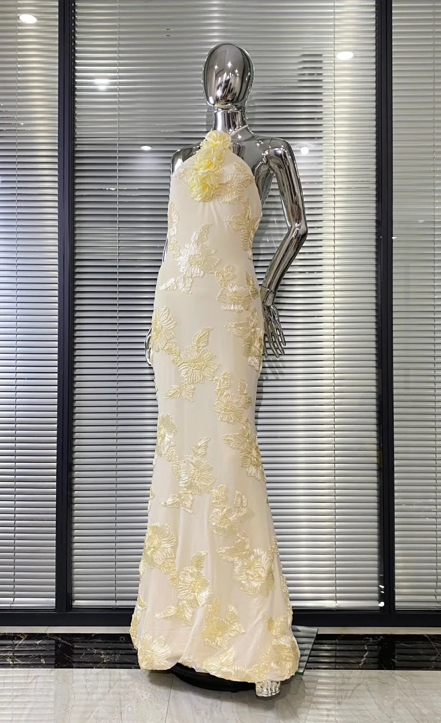 High Quality Women Sexy Halter Backless Bodycon Long Dress Florals Fashion Celebrate Birthday Party Evening Dress Outfit