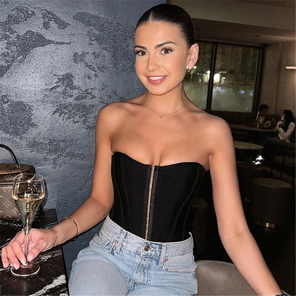 Summer Women Sexy Strapless Bodycon Short Bandage Tops Laced Up Club Night Party Wear High